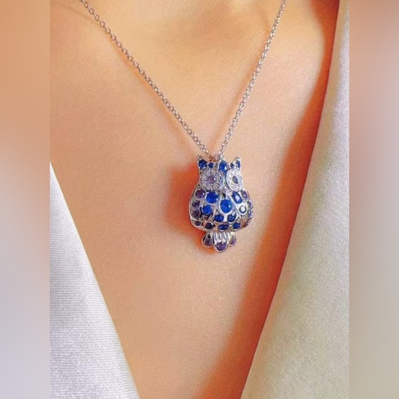 Silver, Purple, & Blue Owl Pendant Necklace - Picture 5 of 10